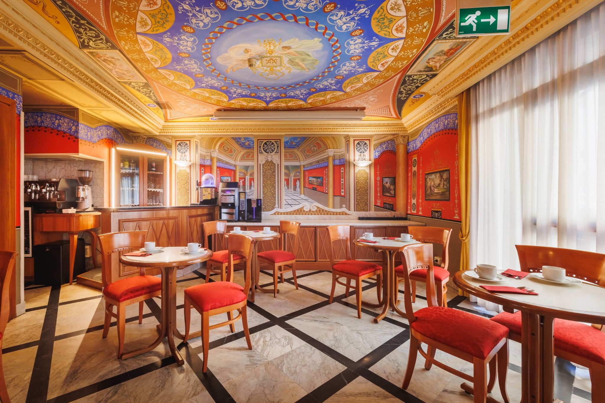 Frescoed breakfast room at Hotel Amalfi